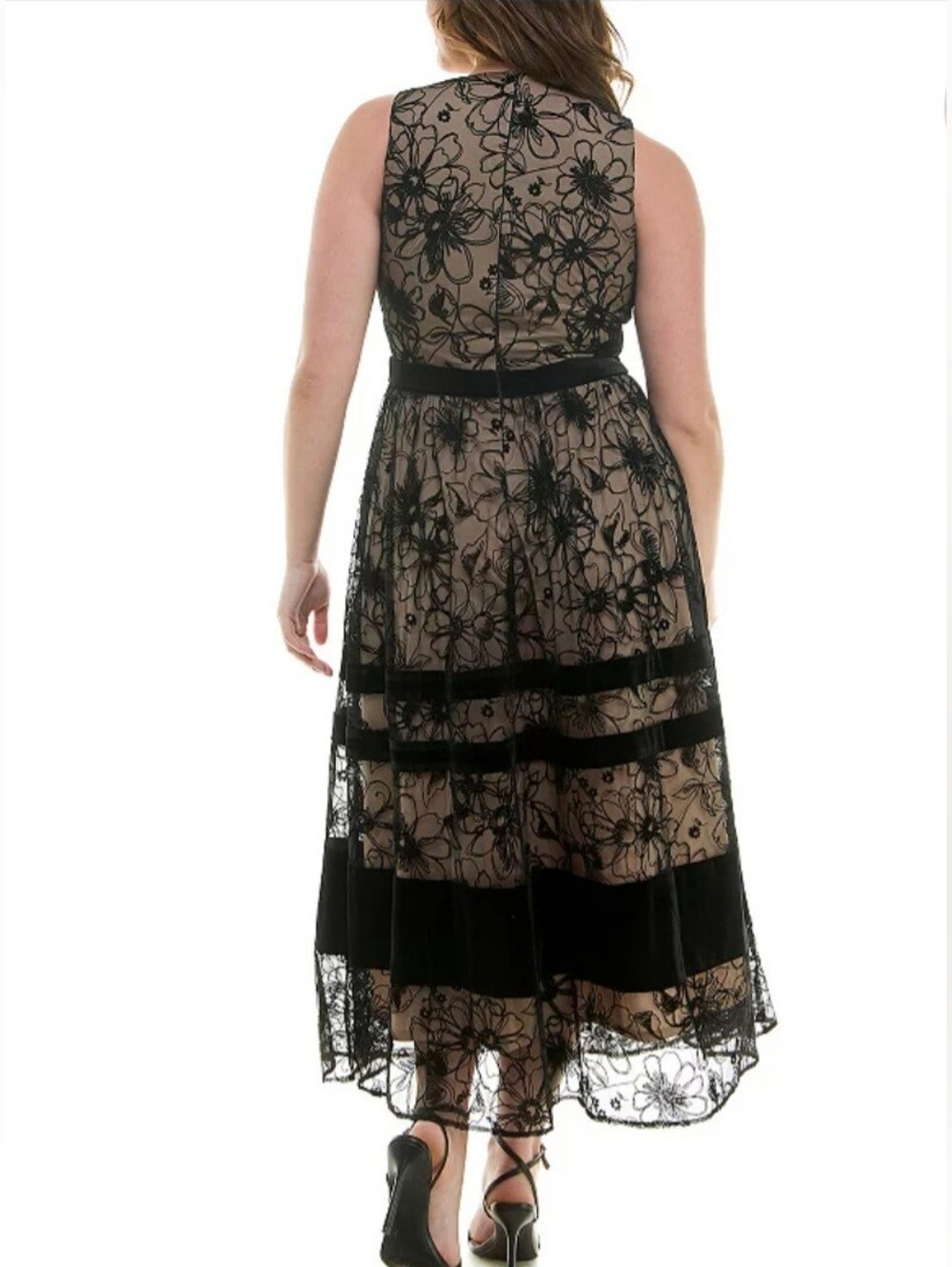 Taylor Black Floral Lace Midi Dress with Nude Underlay - Picture 2 of 16
